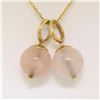 Image 3 : 14K Yellow Gold Double 10mm Pink Rose Quartz Bead Pendant & 16" Cable Link Chain