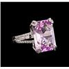 Image 1 : 18.00 ctw Kunzite and Diamond Ring - 18KT White Gold