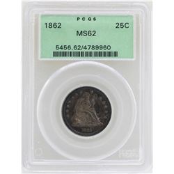 1862 Seated Liberty Quarter Coin PCGS MS62