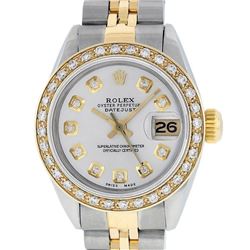 Rolex Ladies 2 Tone Yellow Gold Silver Diamond Datejust Wristwatch