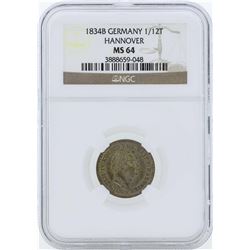 1834B Germany 1/12 Thaler Hanover Coin NGC MS64