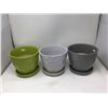 Image 1 : lot of 3 ceramic flower pots (green, gray, and dark gray)