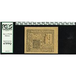 Delaware January 1, 1776 10s PCGS Superb Gem New 67PPQ. 