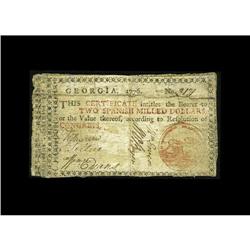 Georgia 1776 $2 Fine-Very Fine. This note has been back 