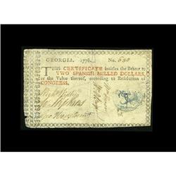 Georgia 1776 $2 Fine-Very Fine. The note has a fair amo 