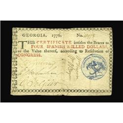 Georgia 1776 $4 Very Fine-Extremely Fine. 