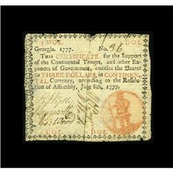 Georgia June 8, 1777 $3 Very Fine. This Georgia note ha 
