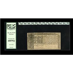 Maryland April 10, 1774 $6 PCGS Extremely Fine 40PPQ. A 