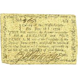 Massachusetts June 18, 1776 4s/4d Very Fine-Extremely F 