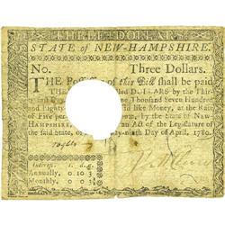 New Hampshire April 29, 1780 $3 Fine-Very Fine. A moder 