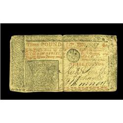 New Jersey April 16, 1764 3 Pounds. Very Fine. RARE. 