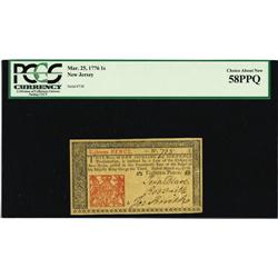 New Jersey March 25, 1776 1s PCGS Choice About New 58PP 