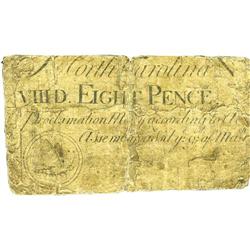 North Carolina March 9, 1754 8d Very Good. Tightly marg 
