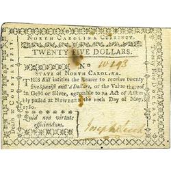 North Carolina May 10, 1780 $25 About New. Lightly hand 