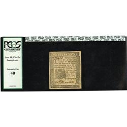 Pennsylvania June 18, 1764 3d PCGS Extremely Fine 40. T 