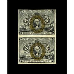 Fr. 1234 5c Second Issue Uncut Vertical Pair About New. 