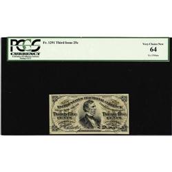 Fr. 1291 25c Third Issue PCGS Very Choice New 64. This 