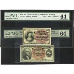 Fourth Issue Pair Fr. 1257 and Fr. 1301 PMG Choice Unc 