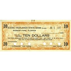 Babson Park, FL- Highlands State Bank $10 1933 Shafer F 