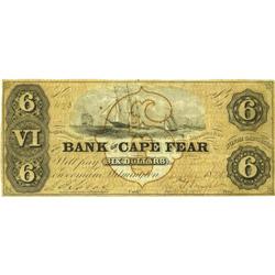 Wilmington, NC- Bank of Cape Fear $6 July 1, 1858 G462b 