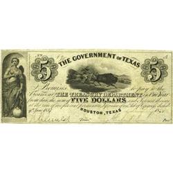 Houston, TX- Government of Texas $5 Jan. 5, 1839 Cr. H1 