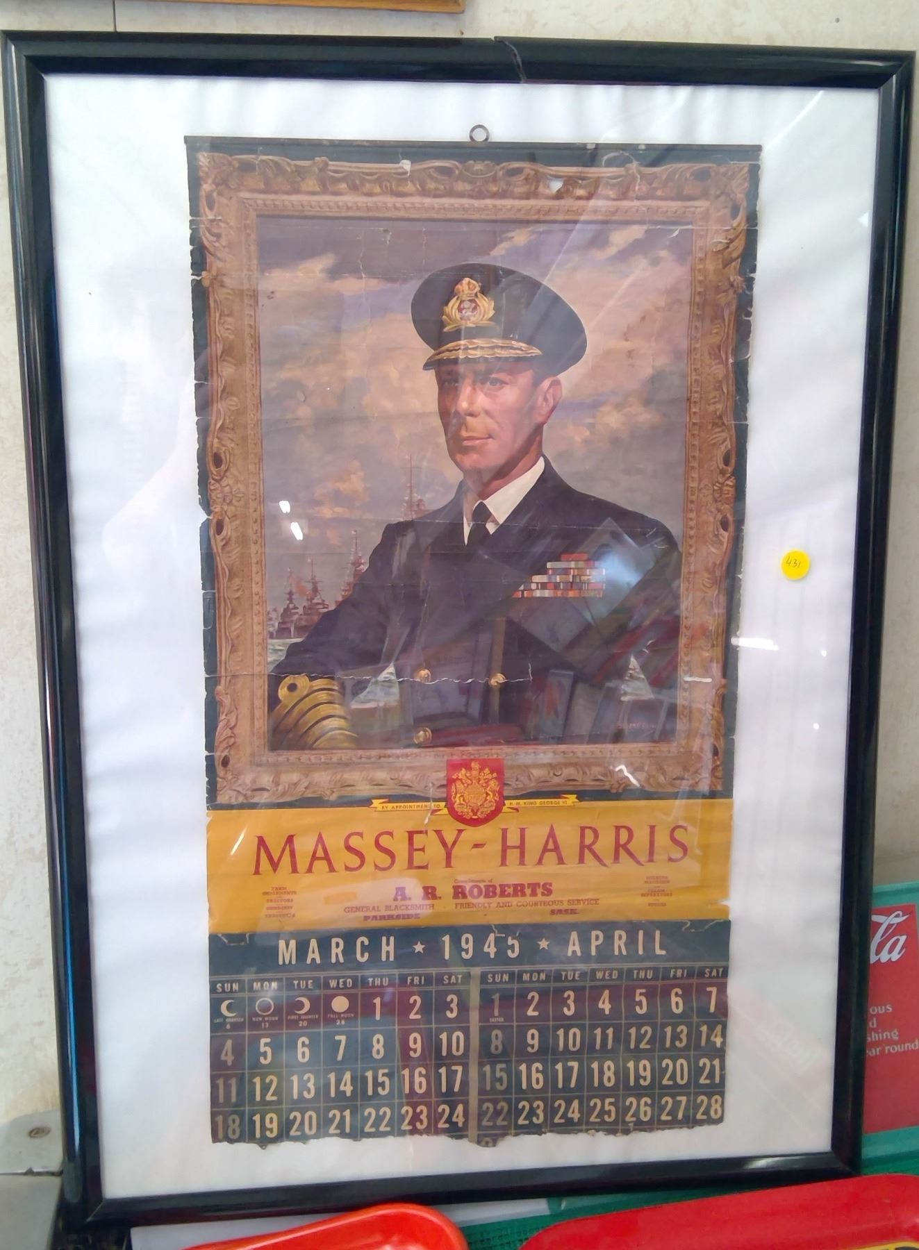 ANTIQUE MASSEY HARRIS FRAMED CALENDAR
