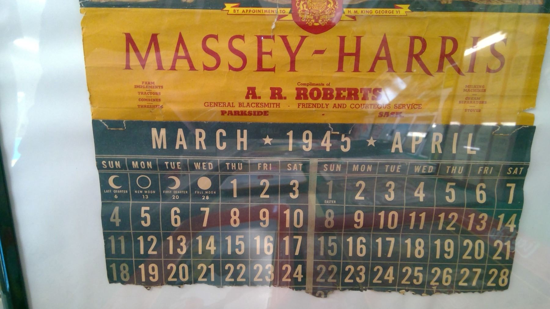 ANTIQUE MASSEY HARRIS FRAMED CALENDAR