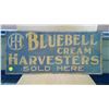 Image 1 : IH BLUEBELL CREAM HARVESTERS SIGN, 20x9 ANTIQUE. SIGNED IN BOTTOM CORNER F.L. SHAFER CHICAGO, USA