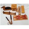 Image 1 : WOODEN ITEM LOT, PIGGY BANK SLED ETC