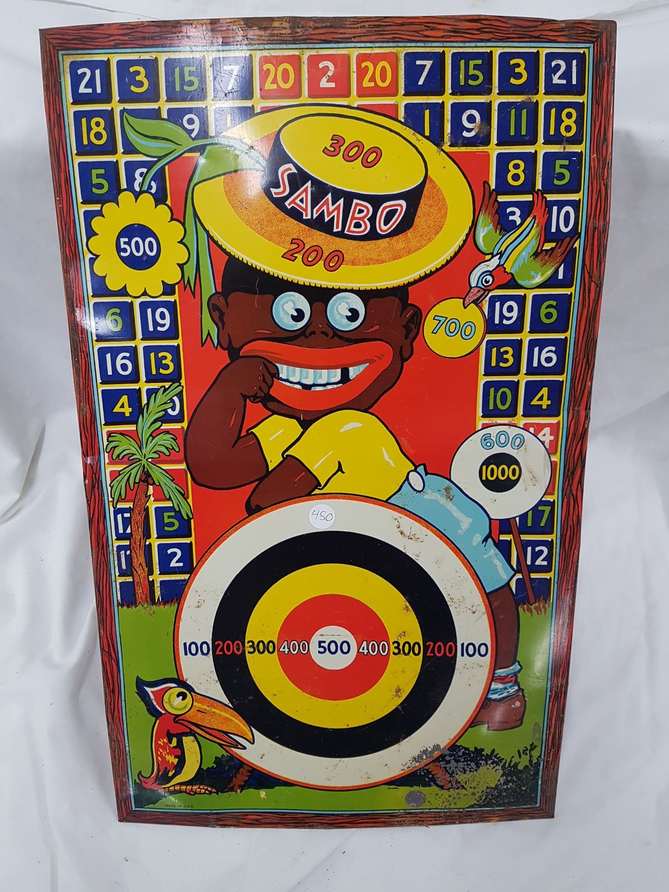 ANTIQUE TIN BOARD GAME, BLACK AMERICANA 23" X 14"