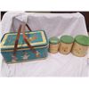 Image 1 : LARGE TIN PICNIC BASKET AND 3 MATCHING TINS