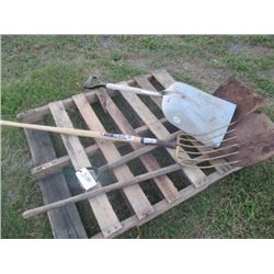 2 Good Barn Forks, Alum Shovel & 2 Shovels (One money for All)