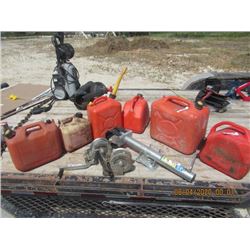 6 Gas Cans, 1200LB Implement or Trailer Jack, 2 Hand Winches