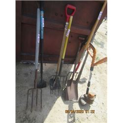 Hand Yard Tools, 3 Forks, Edger, Shovel, Pick, & Shingle Scraper