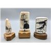 Image 1 : Three Scrimshaw Fossilized Ivory Pieces