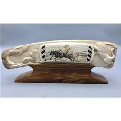 Scrimshaw and Carved Fossilized Ivory Artwork Statue