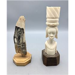 Two Fossilized Ivory Statues/Carvings
