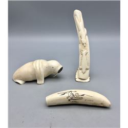 Three Fossilized Ivory Carvings