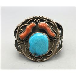 Vintage Turquoise and Coral Bracelet
