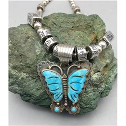 Turquoise Inlay Butterfly Necklace