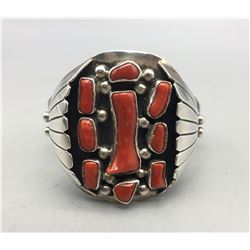 Vintage Sterling Silver and Coral Cluster Bracelet