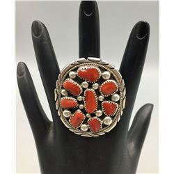 Vintage Sterling Silver and Coral Cluster Ring