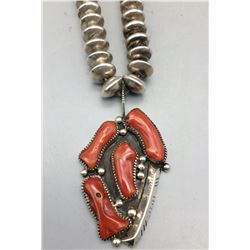 Vintage Navajo Pearls and Coral Cluster Necklace