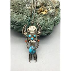 Unique Kachina Themed Necklace with Nice Turquoise