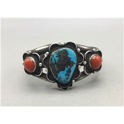 Hefty Vintage Turquoise and Coral Bracelet