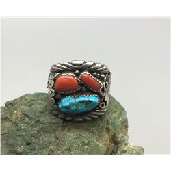 Large Turquoise and Coral Ring