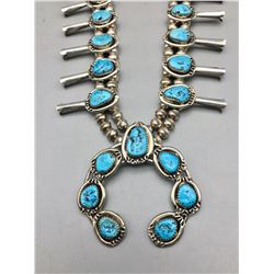 Turquoise and Sterling Silver Squash Blossom Necklace