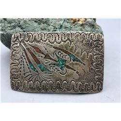 Sterling Silver and Chip Inlay Belt Buckle