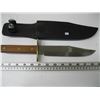Image 1 : LARGE KNIFE WITH BRASS RIVET WOOD HANDLE IN BUCK SHEATH