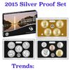 Image 1 : 2015 United States Mint Silver Proof Set - 14 pc set, about 1 1/2 ounces of pure silver Grades